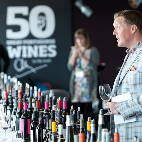 Wine tasting event with presenter speaking