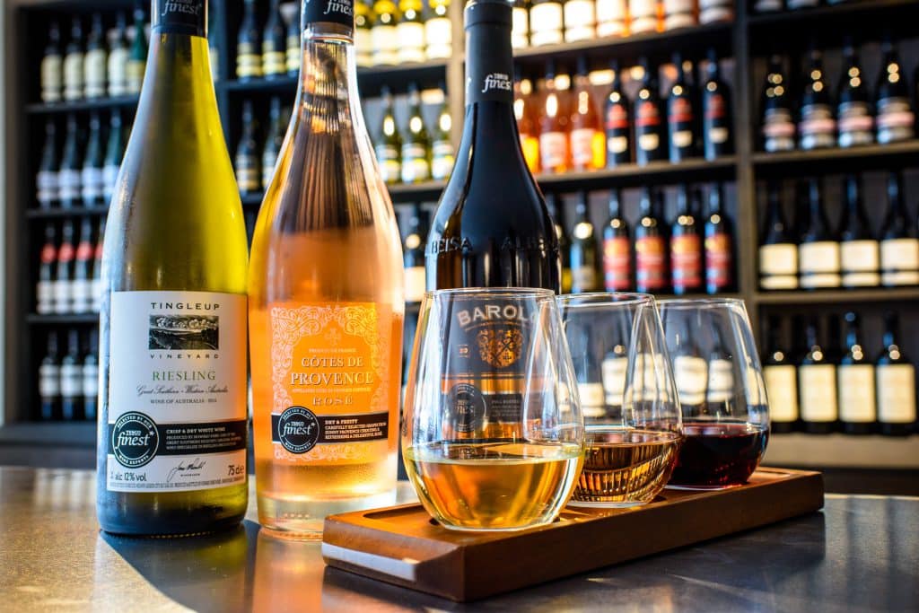 Selection of wines and tasting glasses