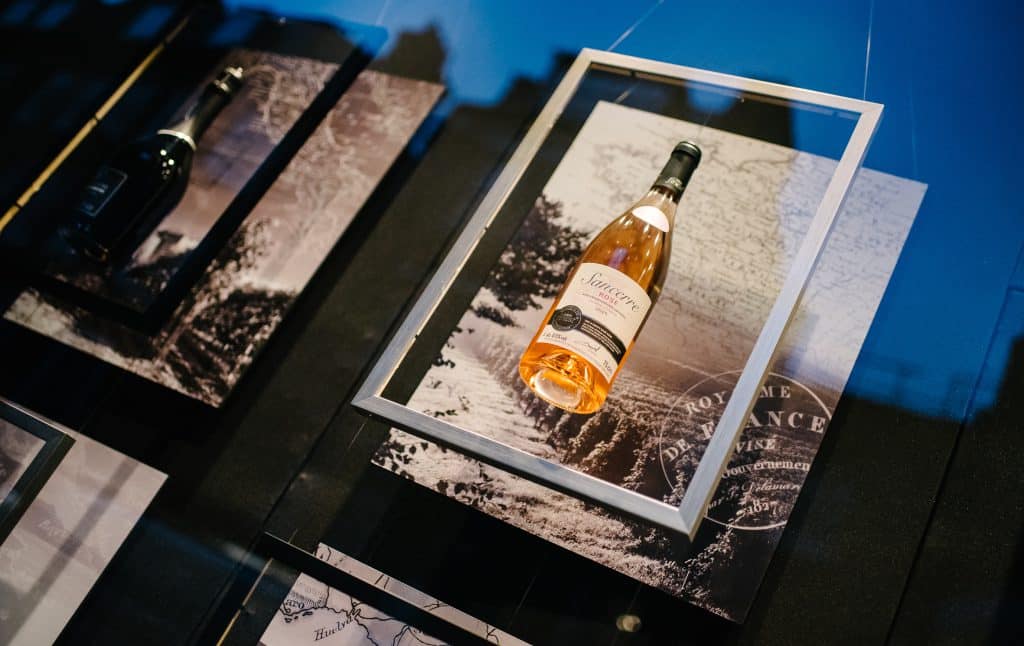 Framed bottle of rosé wine display